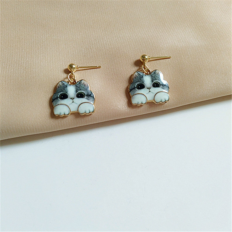 Cat Pattern 1 Pair Fashion Cat Alloy Enamel Women's Drop Earrings