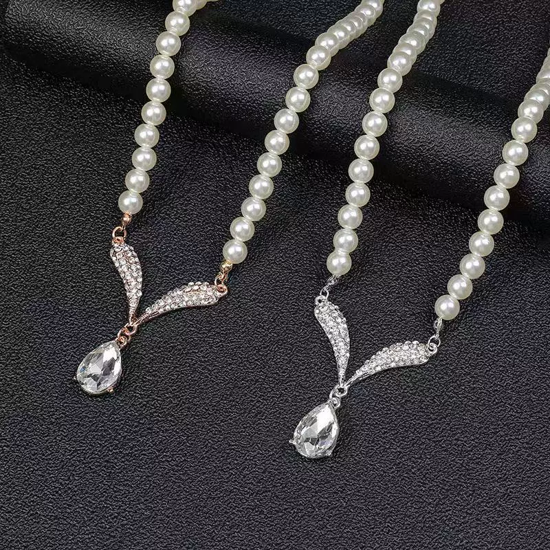 Колье и серьги из жемчуга, модный набор, металлическое платье для невесты, аксессуар, корейский стиль