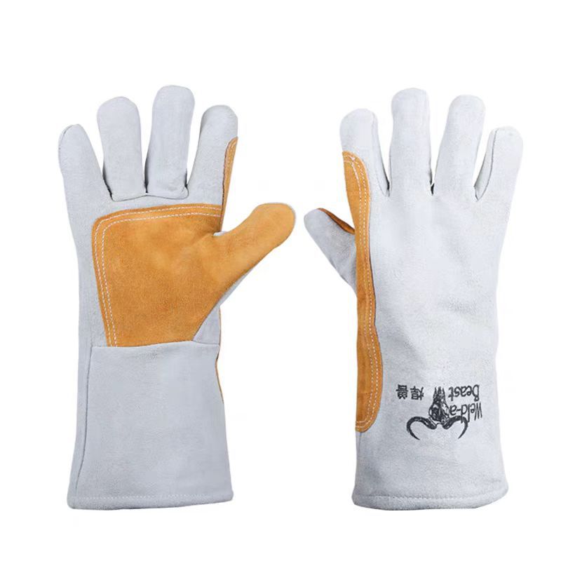 Guantes de soldadura de piel de vaca llenos de fábrica guantes de vaca largos rojos guantes de soldador resistentes al desgaste engrosados de doble capa alargados logotipo fijo image 6