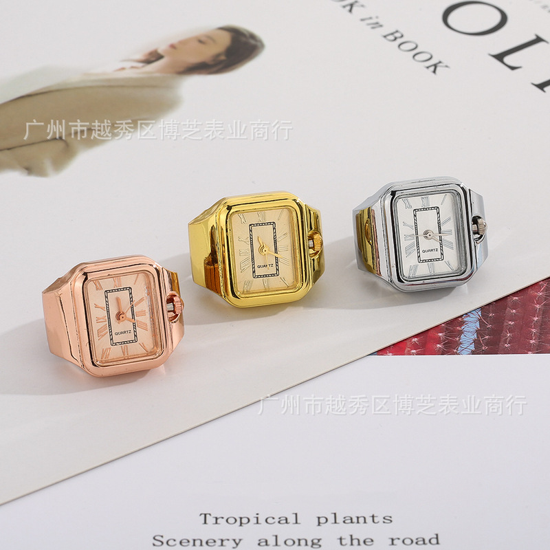 [ring watch factory shop] cross-border hot rectangular ring watch can see the time of foreign trade classic ring watch