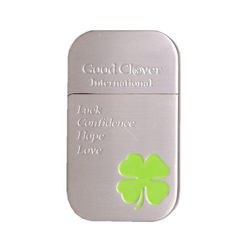 Boda electroplating silver color superior four-leaf clover lucky grass square ultra-thin grinding wheel gas lighter male gift 