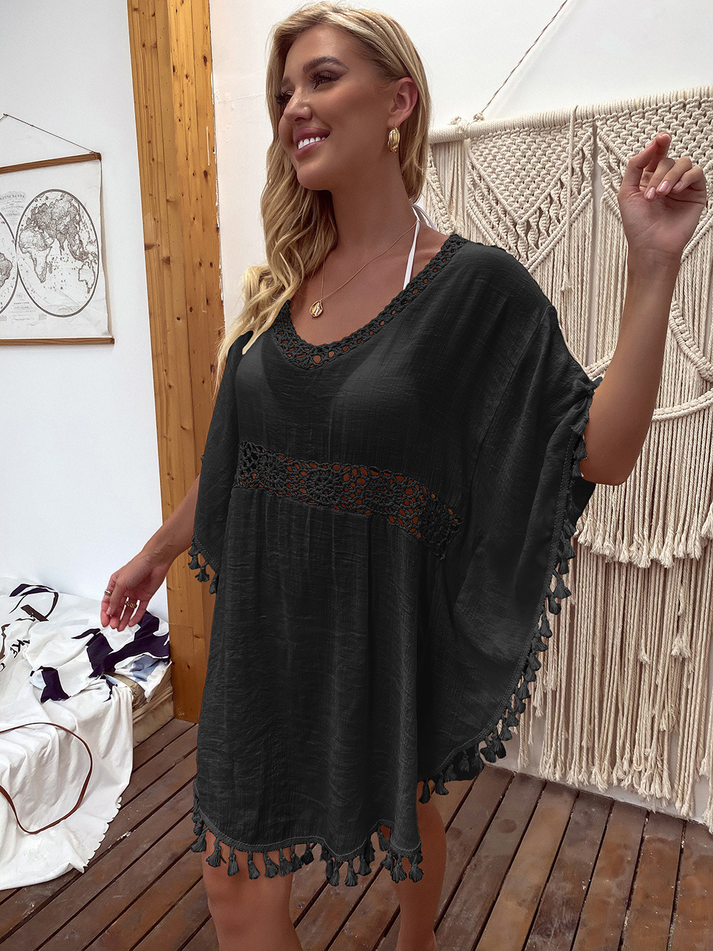 Vacation Tassel Solid Color Cover Ups display picture 4