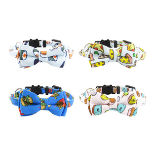 Cross-border new pet collar bow cat collar pizza donut cat collar with bell factory straight