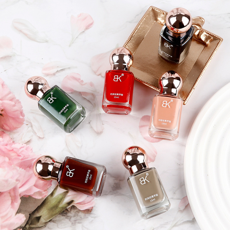 BK nuevo esmalte de uñas de color sin hornear aceite duradero no pelable blindaje de gran capacidad color desnudo botella de tienda sólida 15ml