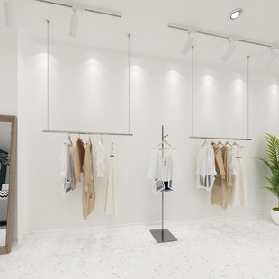 Clothing store display rack stainless steel hanger lifting clothes rail women's clothing store Silver window steel wire adjustment display rack