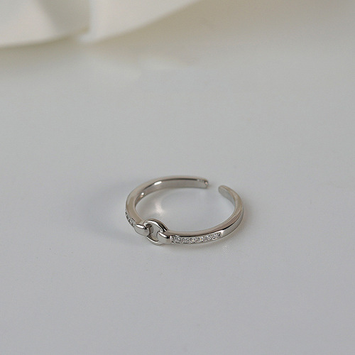 Geometric Pattern Drill Circle Ring, Unique Design, Ins Simple Cool Style Fashion Personality Ring, Open Mouth Ring