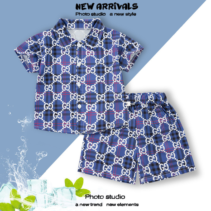 2025 New Children's Shirt Fashion Brand Short-sleeved suit Men's and Women's Cross-border Summer Light Luxury in stock