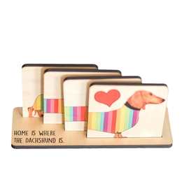 独立站 Dachshund Wood Coaster Set 创意木质腊肠犬杯垫套装现货