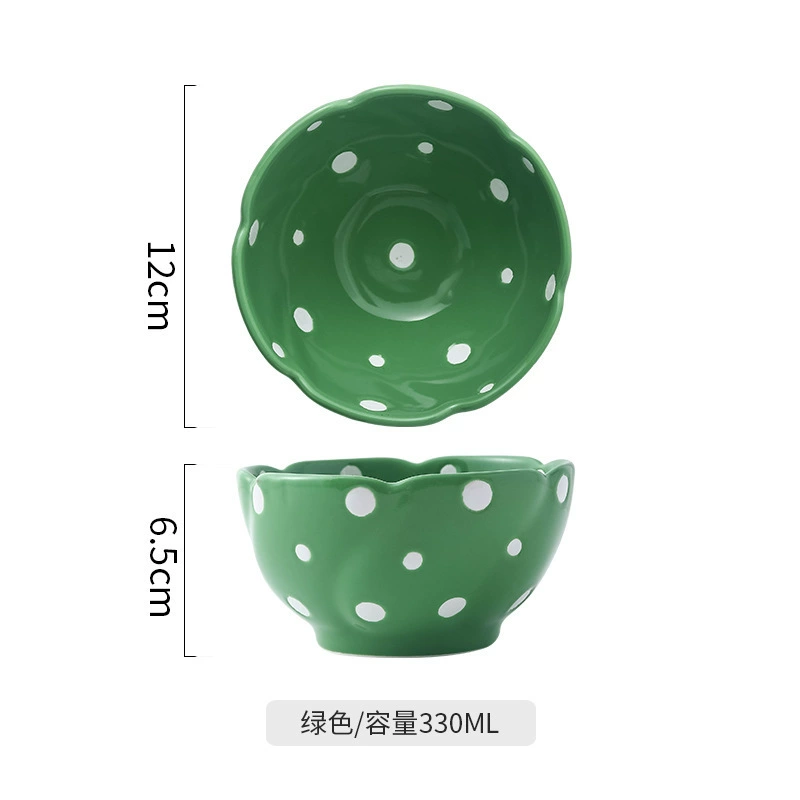 Милая волнообразная точка рисовая миска, керамическая лепестковая миска, ежедневный тип 4.75-дюймовая миска для супа, подглазурная посуда для домашнего стола, высокотемпературостойкость