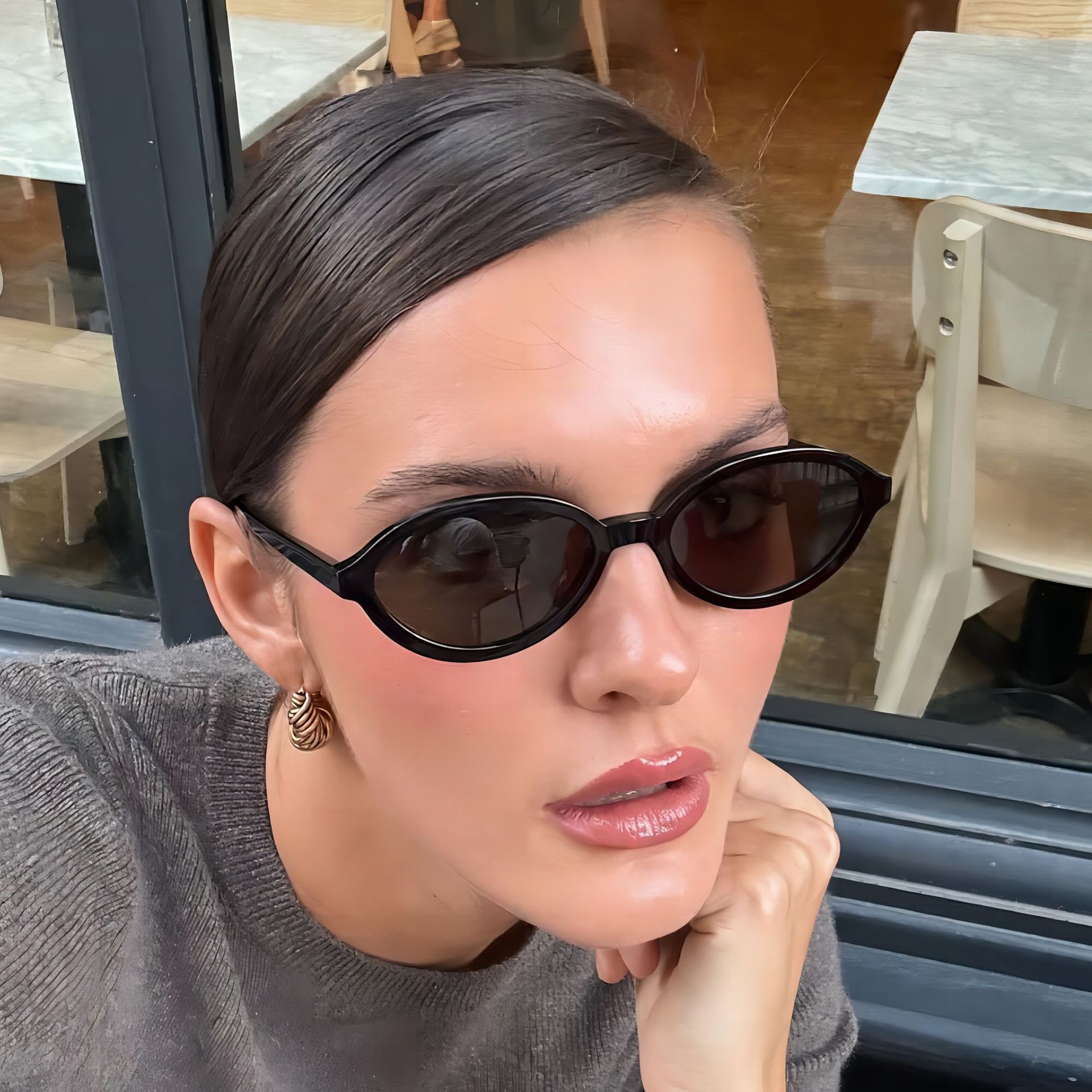 45g Weight Full Frame Glasses Structure Sunglasses Classification PC, UV400 Protection Lens Material Oval Frame Glasses Style Holiday, Travel Occasion Solid Color Pattern All Seasons Season Women's Gender Classic Style, Commute Style Classic Style Commute Solid Color PC UV400 Protection Oval Frame Full Frame Women's Sunglasses 无