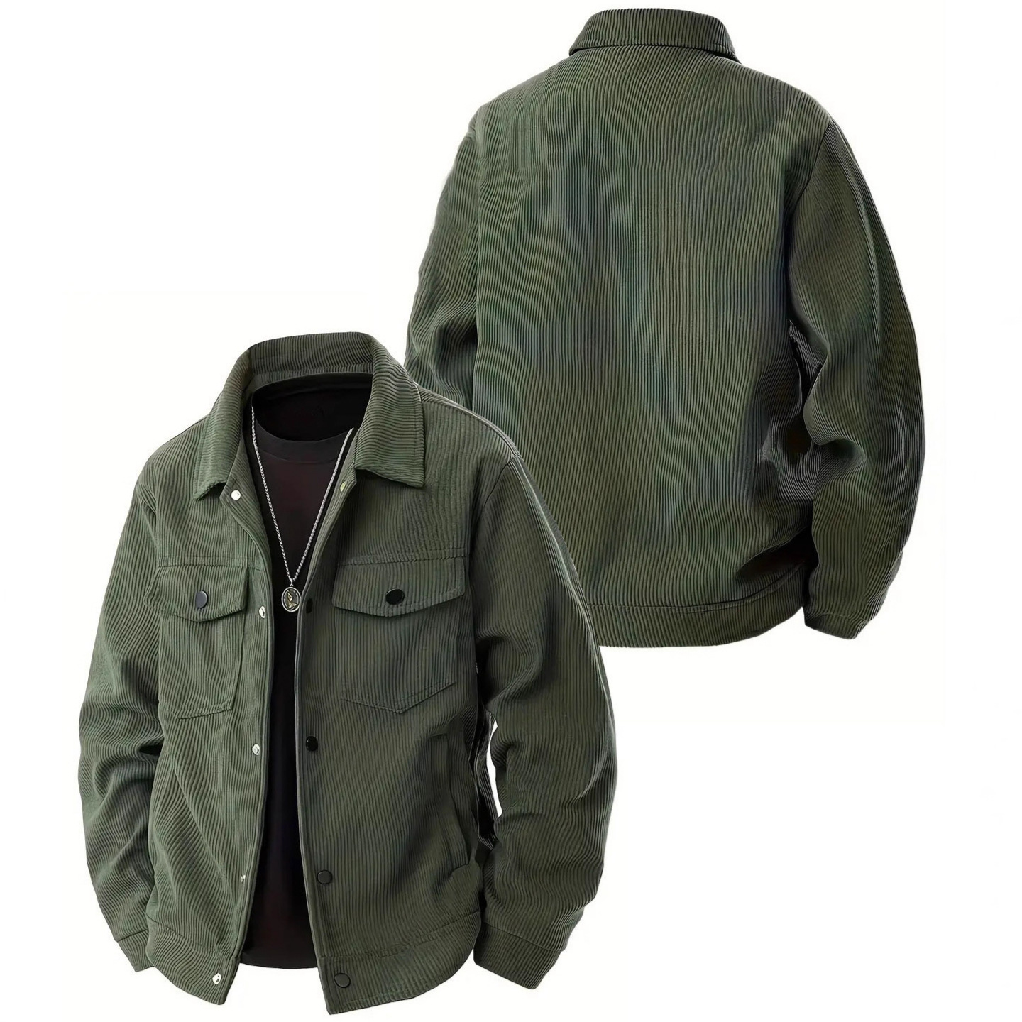 Monochrome Man- European And American Cross-Border Corduroy Single-Breasted Casual Sports Trend Pocket Jacket Men's Turn-Down_voghion.com