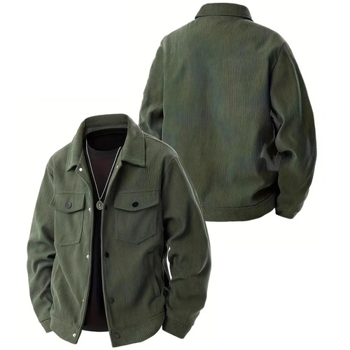 Men's Long-Sleeve Shirt with Flannel, Single Button, Casual Sporty Trendy Pocket Jacket