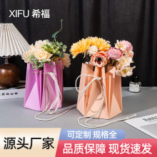 网红鲜花盆栽防水盒花店花束包装盒花艺插花高级感牛皮纸折叠花盒