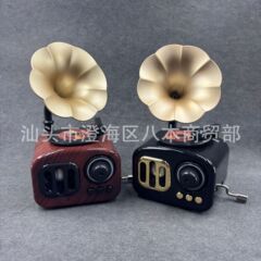 复古留声机八音盒创意仿真手摇留声机音乐盒发条上链家居装饰摆件