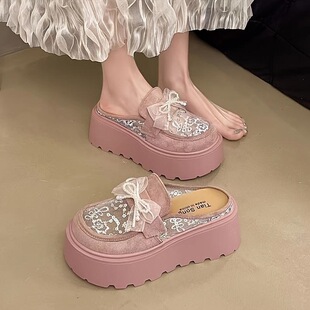 X 99763 Bow Pearl Platform Slippers �����Y������� ���l