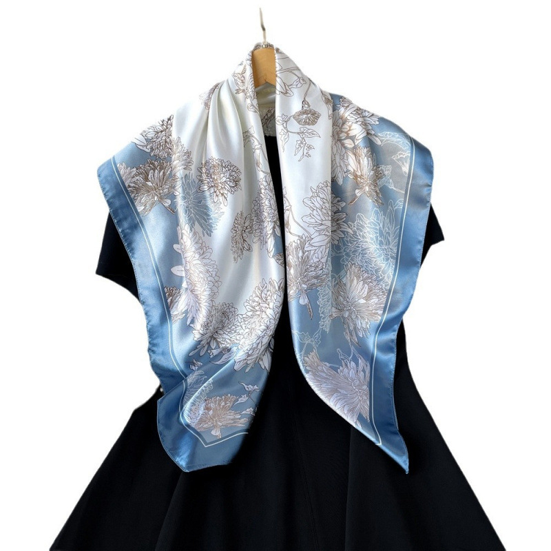 Women's Large Square Silk Scarf 90x90cm Retro Style Print Headscarf Middle Eastern Satin Fashion Accessory_voghion.com