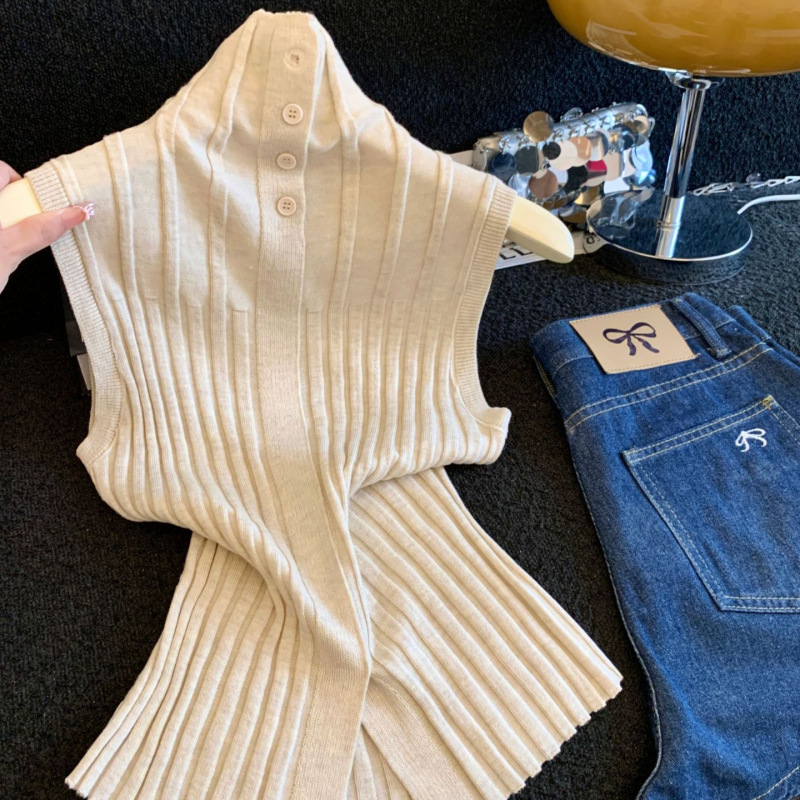 2026 New Model Half-Turtleneck Knit Camisole for Women, Sleeveless T-Shirt Top for Outerwear or as a Base Layer
