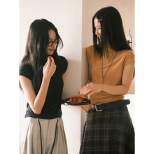 【0失误巨显瘦 4色】歌铭立领飞飞袖修身上衣女秋季打底T恤N415C