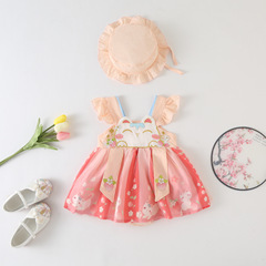 Chinese-style summer children's Hanfu sleeveless baby clothing infant onesie spaghetti straps Tang suit Hairy princess dress