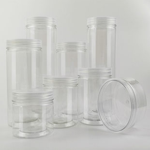 Spot wholesale aluminum cover plastic transparent food tank strong nuts snacks snack honey sealing jar PET wide -mouth bottle