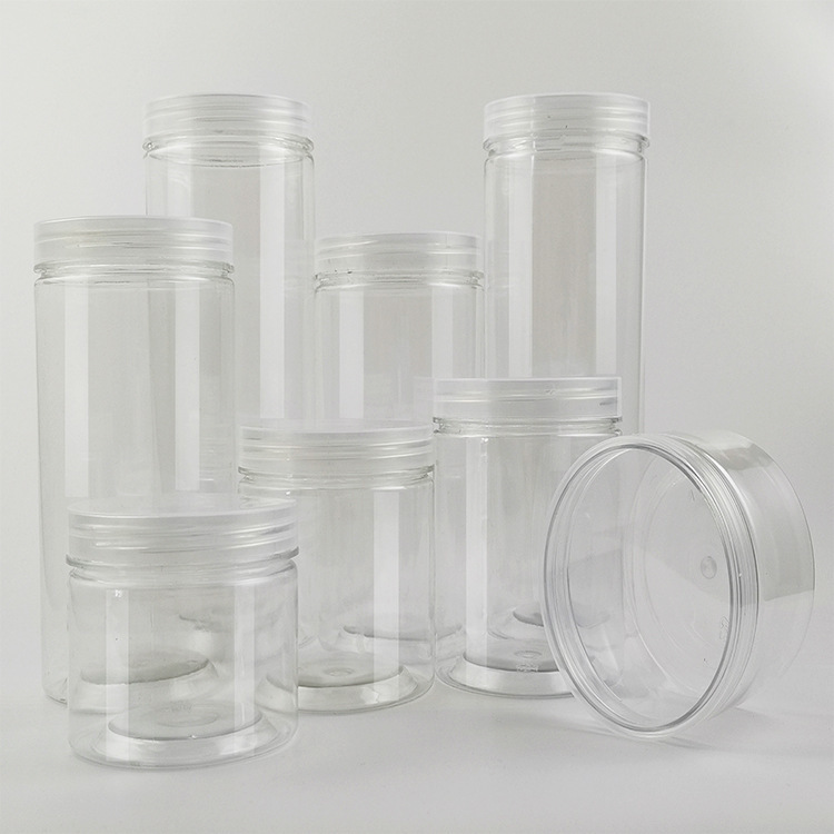 Spot wholesale aluminum lid plastic transparent food jar nuts grains snacks honey sealed jar pet jar