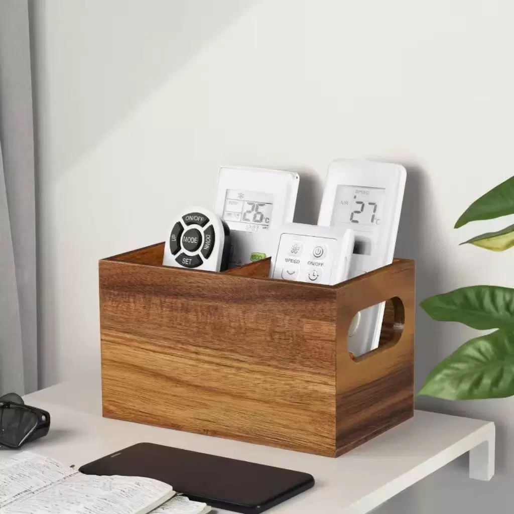 木质手提式钥遥控器收纳盒桌面杂物整理盒办公文件笔筒梳妆台木盒