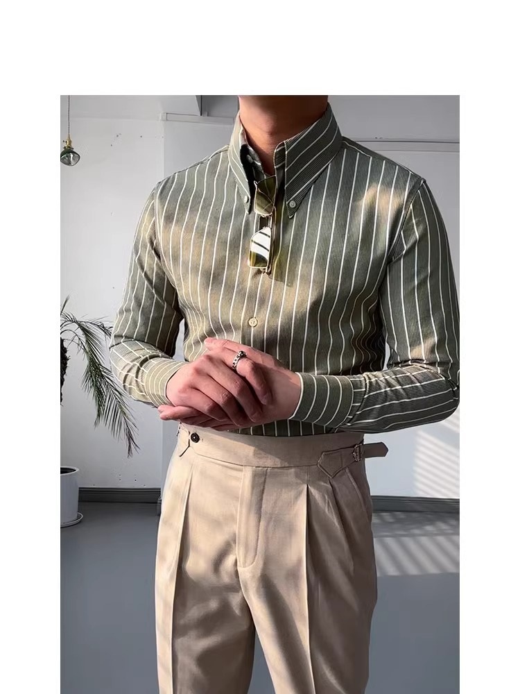 Kişi üçün uzunqol zolaqlı köynək, iti yaxalı, slim fit