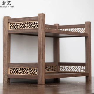 黑胡桃桌面置物架小型双层博古架实木多宝阁茶壶摆件茶具展示架