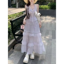 温柔风淑女春温柔法式显瘦长裙上衣半身裙假两件清新气设计通勤