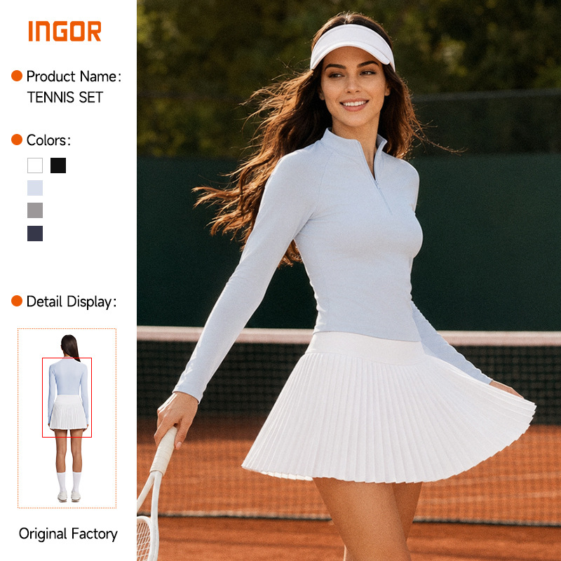 New cross-border casual sports long-sleeve naked-feel running fitness short skirt outdoor golf tennis skirt set