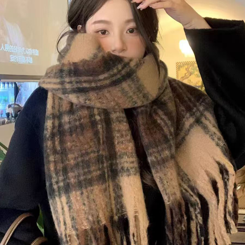 厂家批发围巾女冬季高级感加厚保暖仿羊绒格子围巾韩版百搭围脖潮|undefined