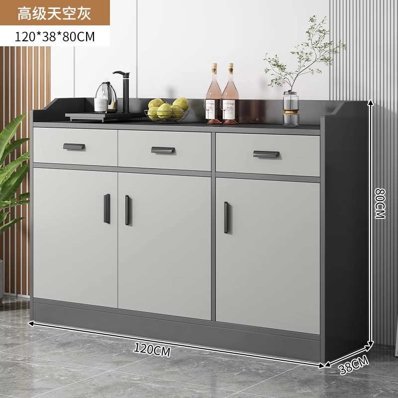 Gabinete de comedor contra la pared, armario de sala de estar doméstico, armario de almacenamiento simple, armario de almacenamiento gris, armario de té