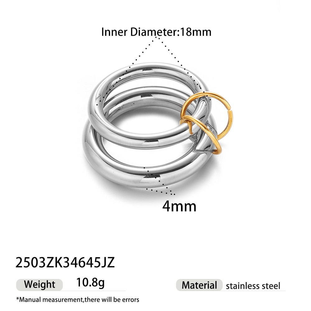Tena anillo de capa múltiple de dos colores de acero inoxidable europeo y americano, tendencia de moda femenina, modelos calientes, joyas no decoloradas al por mayor