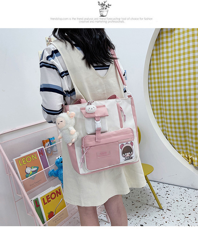 Canvas bag, large-capacity crossbody bag for women, Japanese and Korean version single-shoulder bag, student class tutorial bag, versatile ins trendy book Item Picture