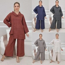 亚马逊爆款2025秋冬季跨境新款外贸女装长袖衬衫宽松裤子两件套装