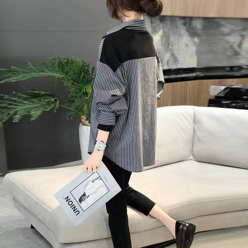 Women's Clothing Cool women's clothing black and gray striped tops shirts women's design sense fashion outer wear versatile temperament new_voghion.com