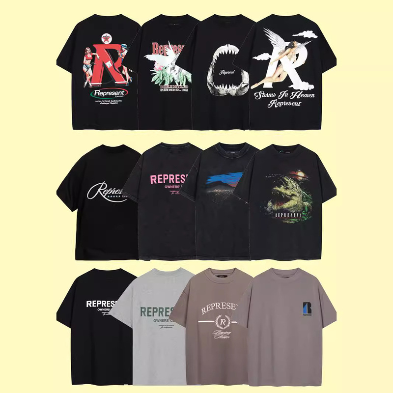 American High Street Represent Letter Cartoon Print Retro Male and Female Couple Round Neck Loose Short-Sleeved T-Shirt Trendy