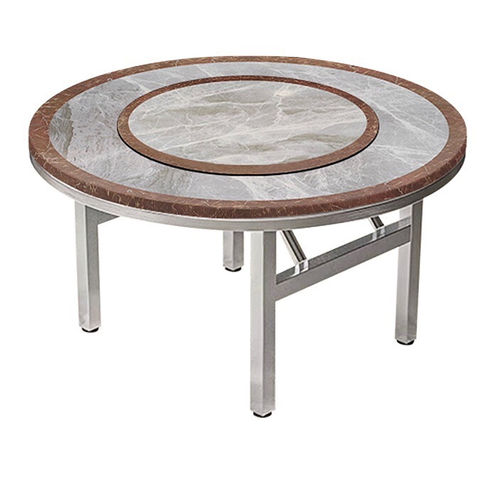 304 Stainless Steel Round Table, Imitation Marble, Foldable Dining Table with Turntable, Built-In Dining Table, Hot Pot Table, Induction Cooker