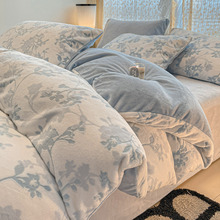 冬季加厚雕花牛奶绒四件套珊瑚绒床单加绒被套法兰绒床笠床上用品