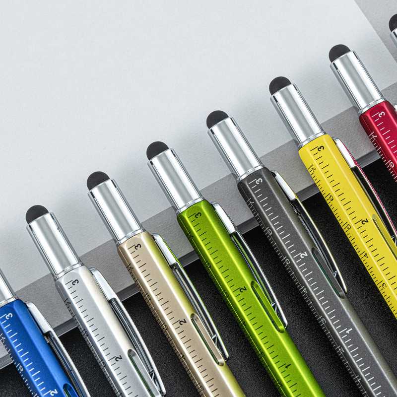 多機能一字十字ドライバーボールペンプラスチック工具ペン六合一水平計スケールタッチペン|undefined