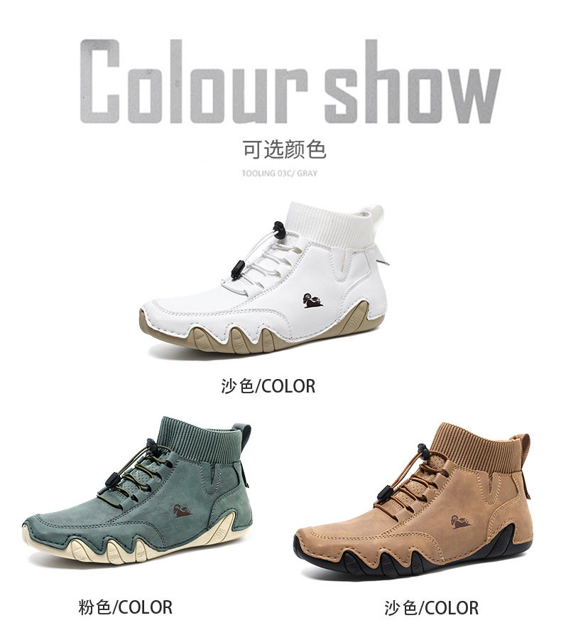Bốt Martin cổ cao unisex dáng thể thao, đế bằng, mũi tròn — C8005 kaki, C8005 màu xám, C8005 màu đen, C8005M kaki lót nhung chi tiết 4