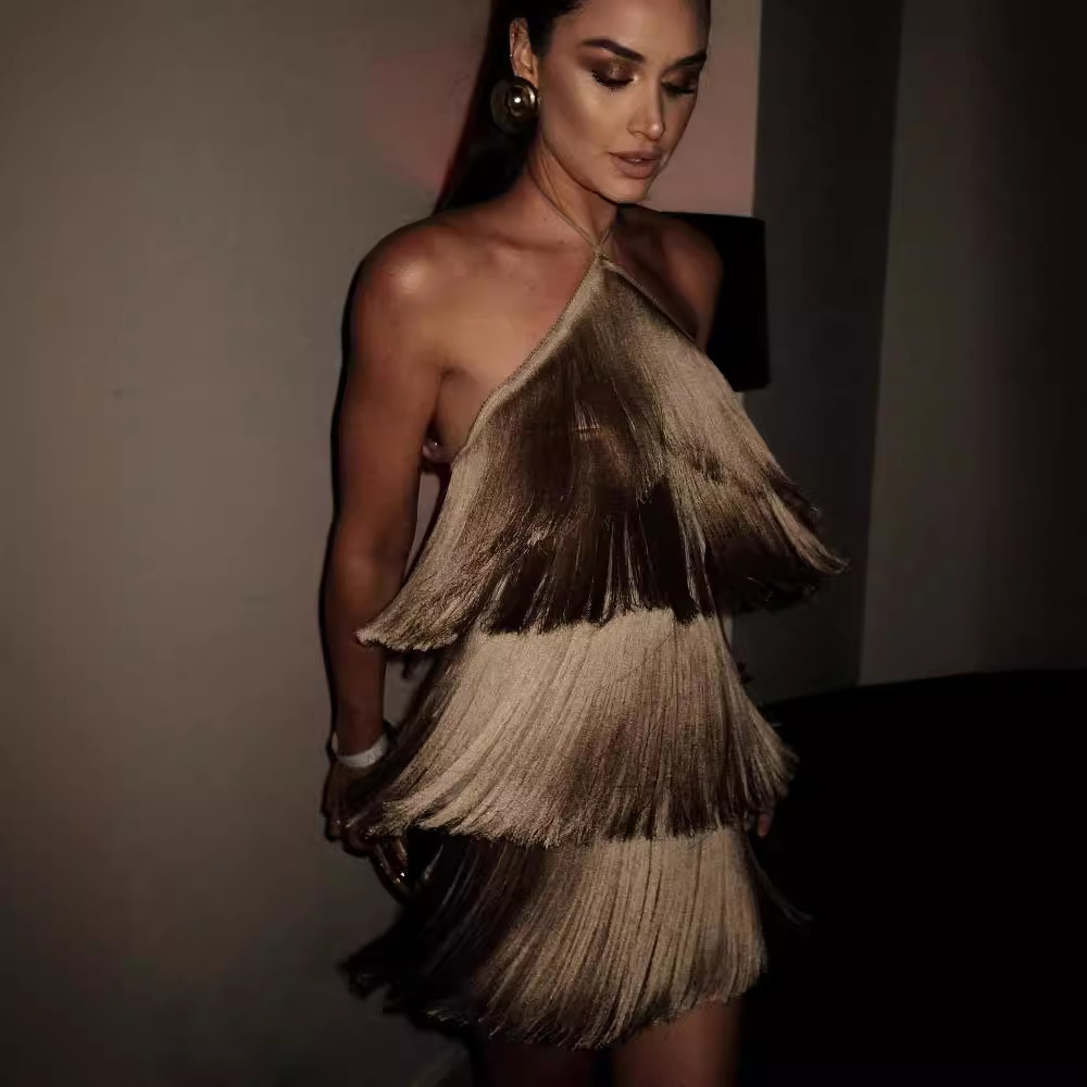 GY25045 fashion halter tassel dress spring and summer new product