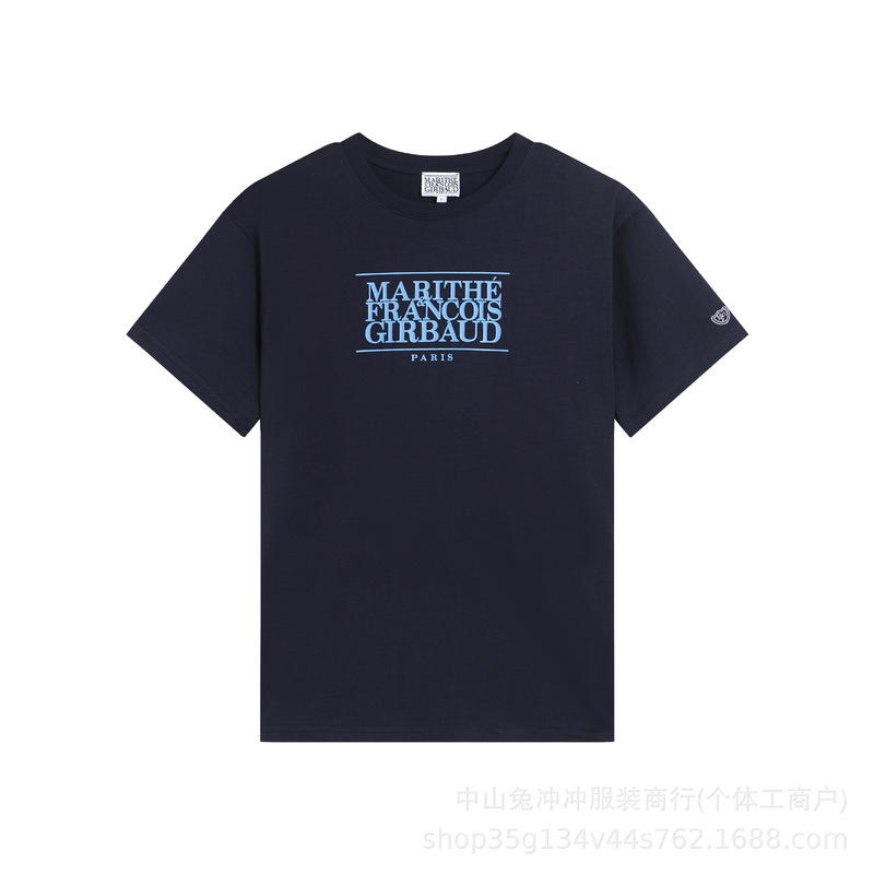 韩国marithe字母刺绣印花休闲正肩短袖男女同款重磅T恤一件代发潮|undefined