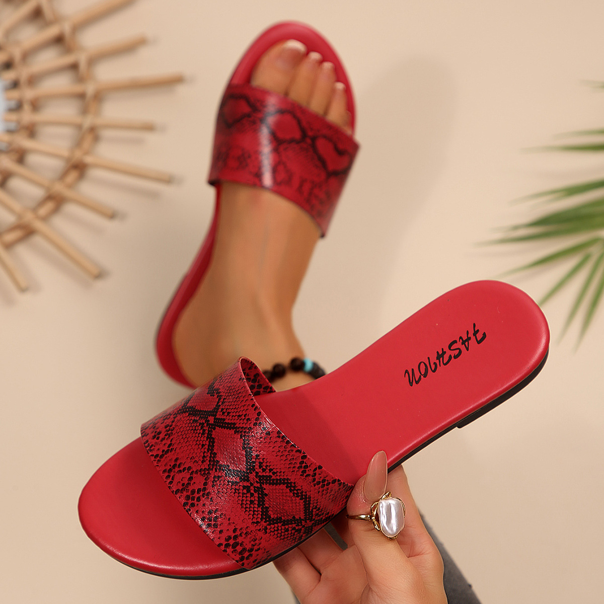 Sandalias Planas para Mujer de Cuero Sintético, Cómodas, para Uso Casual