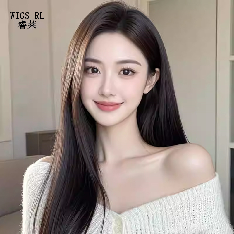 Xuchang Human Hair Wig Forehead Lace 13*6 Breathable Natural Split Black Long Straight Real Hair Wig Female Full Headgear