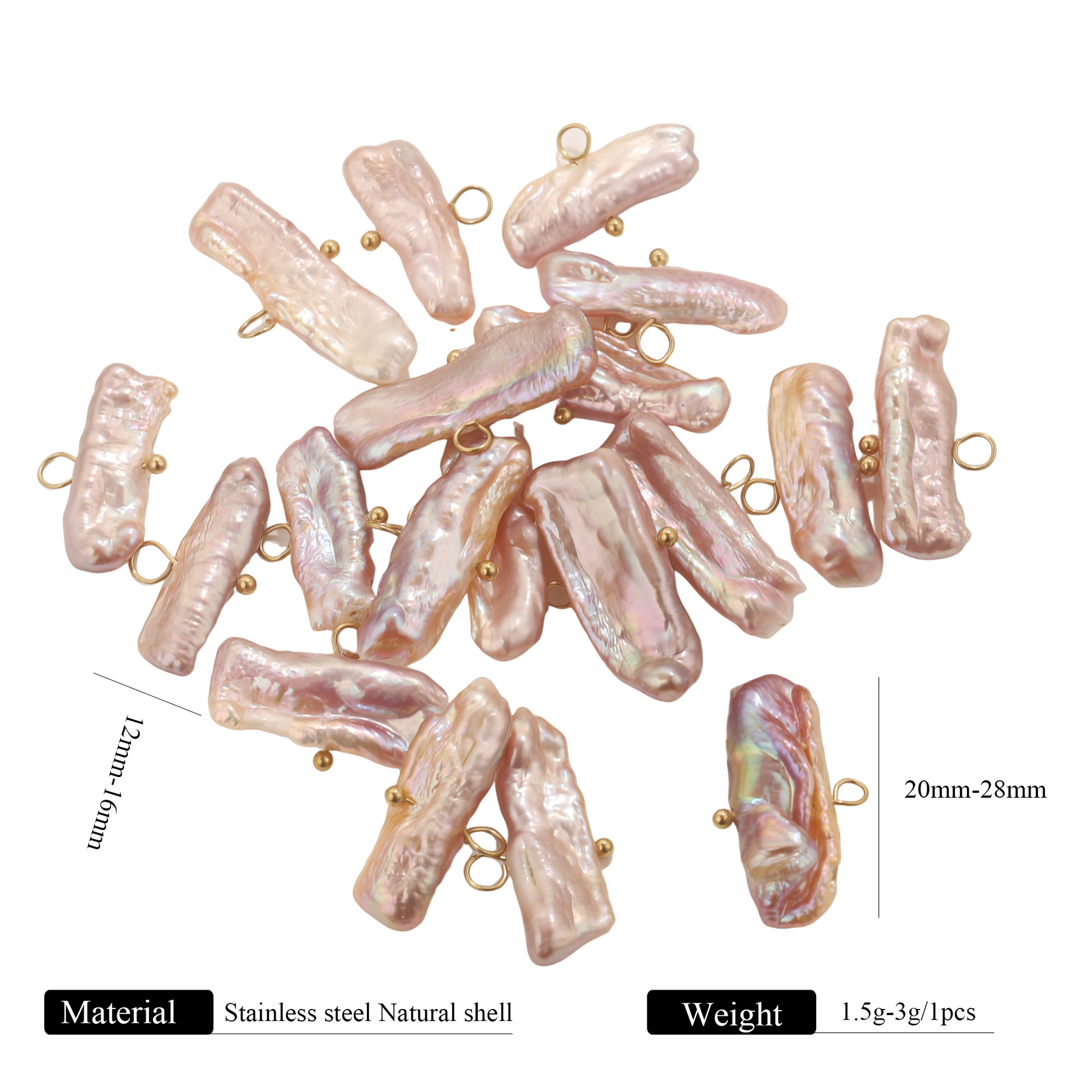 Agua dulce natural barroco temperamento de perla de acero inoxidable colgante de aguja curva colgante DIY collar pendientes joyas