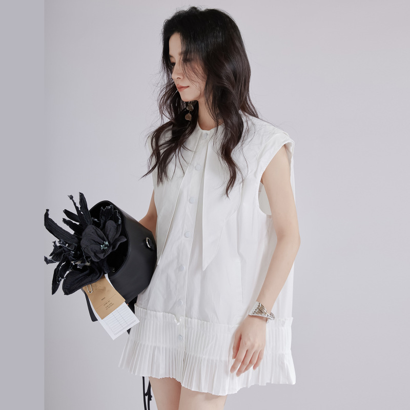 [the Echo of Dreams] 2026 European and American New Style Loose Large Lapel Sleeveless Single-Breasted Shirt Dress A-Line Short Skirt for Women