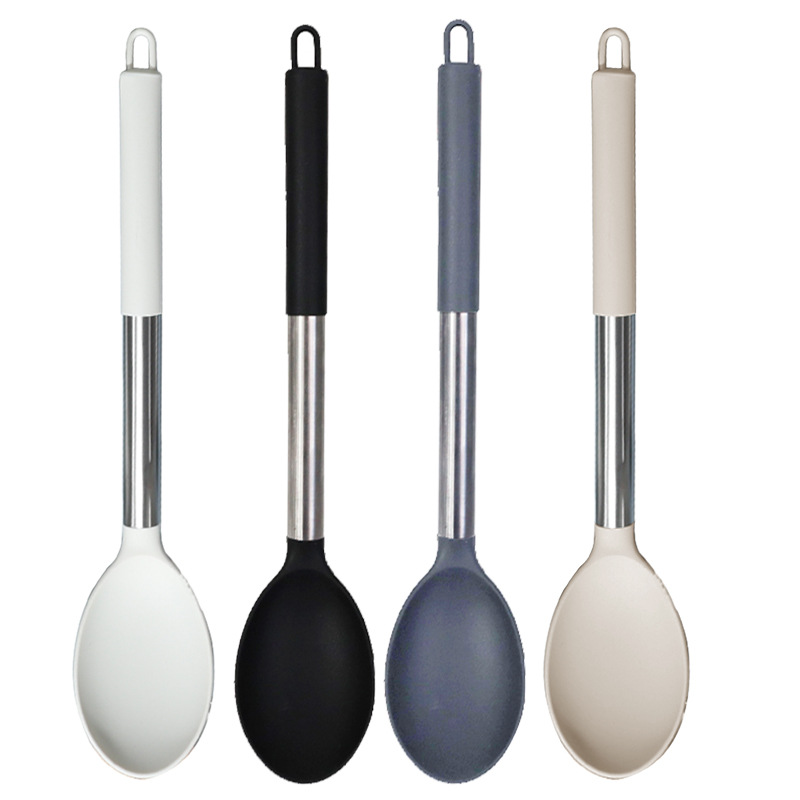 Cuchara de sopa de espátula de silicona transfronteriza 15 piezas sartén antiadherente espátula de silicona de acero inoxidable espátula de silicona utensilios de cocina al por mayor