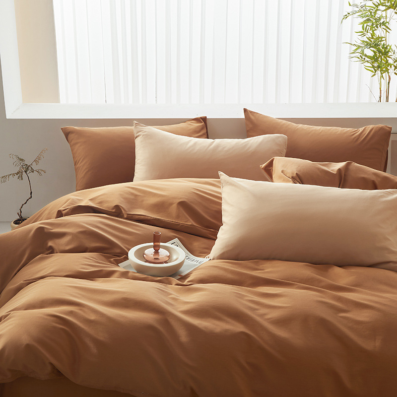 Cama de algodón estilo Maillard Juego de cuatro piezas de sábanas de algodón, funda de edredón, dormitorio de estudiantes, ropa de cama de color sólido individual