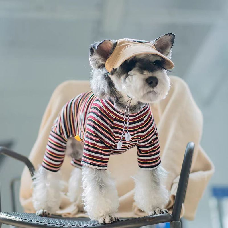 夏犬マルチカラーストライプ通気性薄いシュナウザー中小型犬クールストライプアイスシルク犬服|undefined